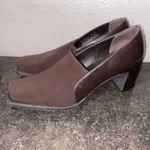 VTG 90s Y2K Bass Dell Brown Leather Chunky Block Heels Square Toe Pumps 8.5M